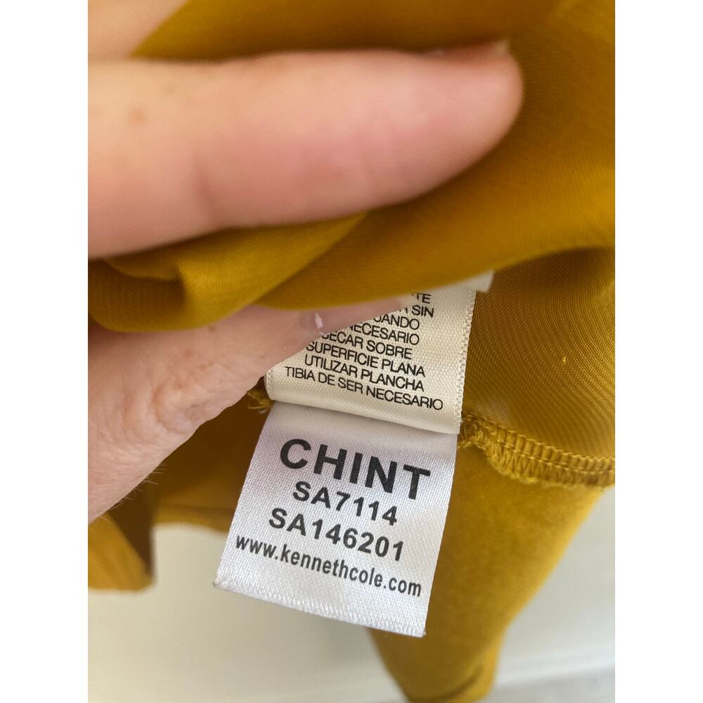 Kenneth Cole Mustard Yellow Silky Satin New York Cowl Neck Blouse M - Picture 6 of 7